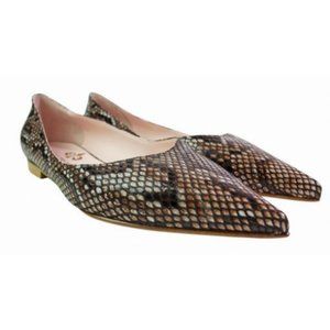 Ivan Troy Coffee Snake Print Italian Leather Flats
